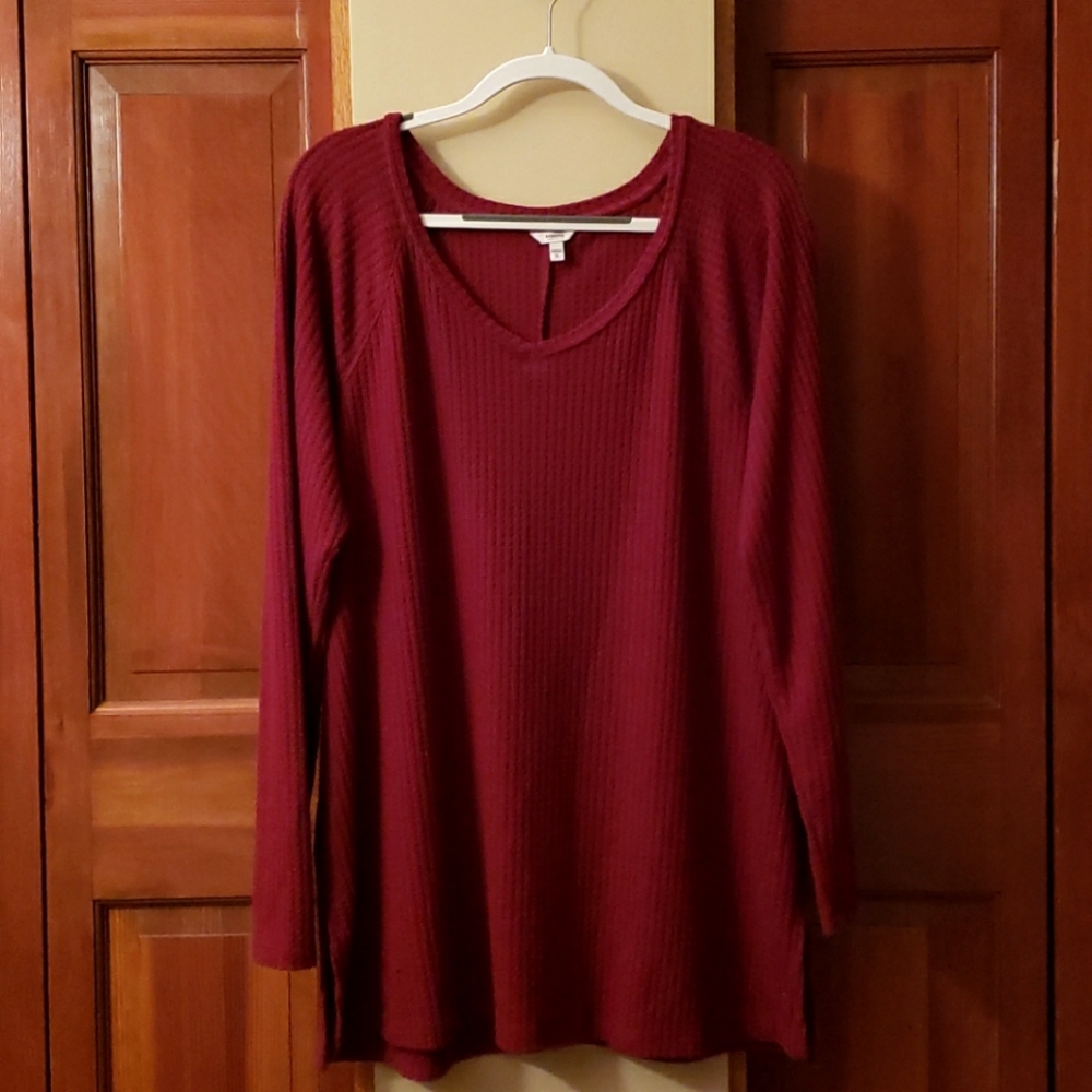 Sonoma Dark Red V-Neck Waffle Knit Sweater